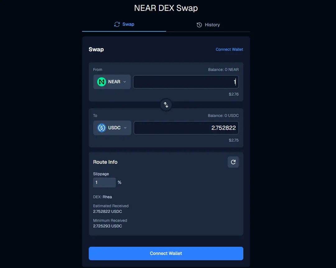NEAR DEX Swap app